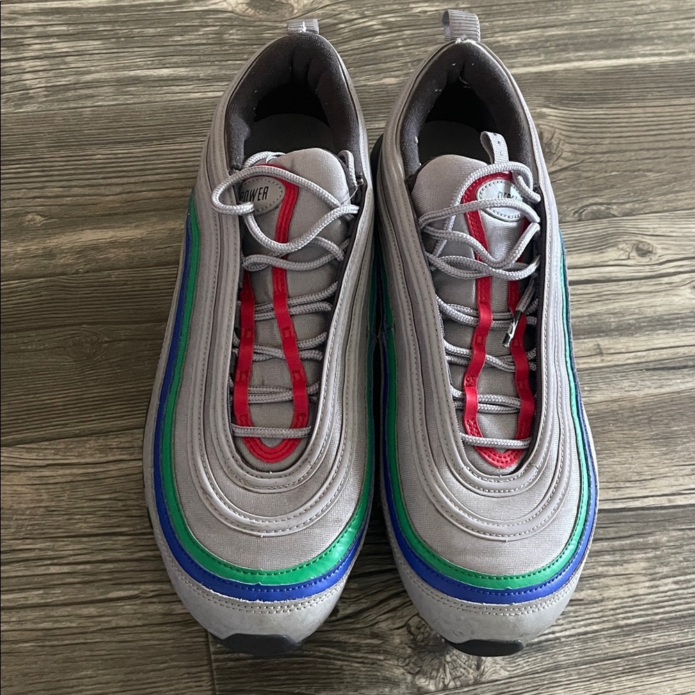 This is a pair of Nike Air Max 97 "Nintendo 64" sneakers.